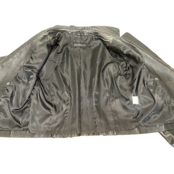 Sao Paulo Lamb Leather Moto Jacket Womens Small Black Biker Crop Asymmetrical - Picture 3 of 16